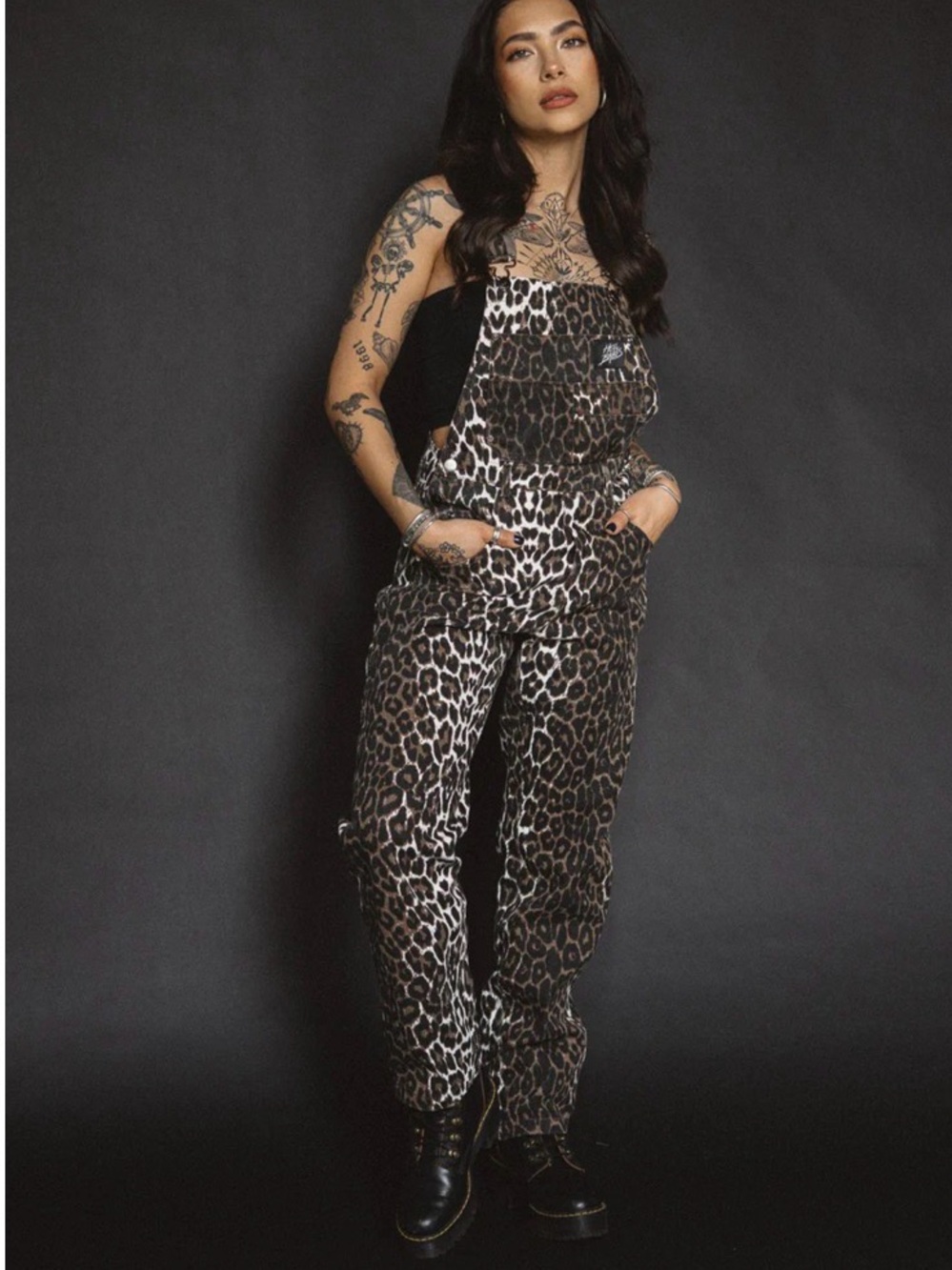 Leopard Print Women’s Jumpsuit Overalls - Brown/Black